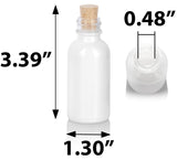 High Shine Gloss White Glass Boston Round Bottle with Cork Stopper Closure (12 Pack)