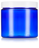 16 oz Cobalt Blue Plastic Jar with White Foam Lined Lid (12 Pack)