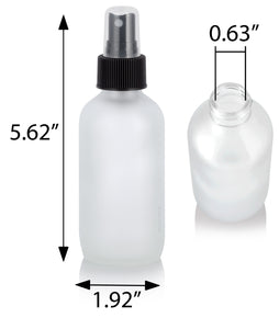 Frosted Clear Glass Boston Round Fine Mist Spray Bottle with Black Sprayer - 4 oz / 120 ml