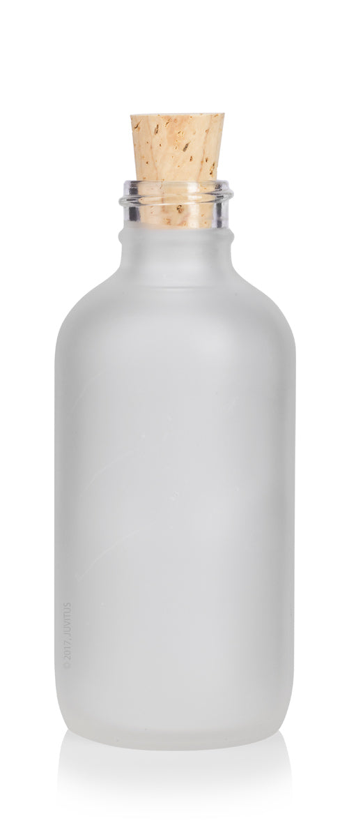 Frosted Clear Glass Boston Round Cork Bottle with Natural Stopper - 4 oz / 120 ml