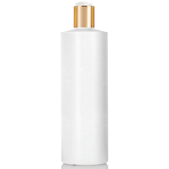 White Plastic PET HDPE Cylinder Squeeze Bottle with Gold Disc Cap (12 Pack)