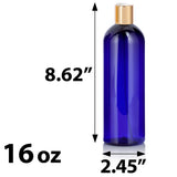 Cobalt Blue Plastic PET Slim Cosmo Bottle with Gold Disc Cap (12 Pack)