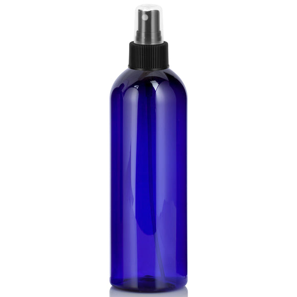 Cobalt Blue Plastic PET Slim Cosmo Bottle with Black Fine Mist Sprayer (6 Pack)