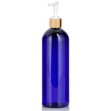 Cobalt Blue Plastic PET Slim Cosmo Bottle with Gold Lotion Pump (12 Pack)