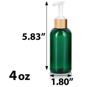 Green Plastic PET Boston Round Bottle with Gold Lotion Pump - 4 oz (12 Pack)