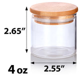 4 oz Clear Glass Borosilicate Jar with Bamboo Silicone Sealed Lid (6 Pack)