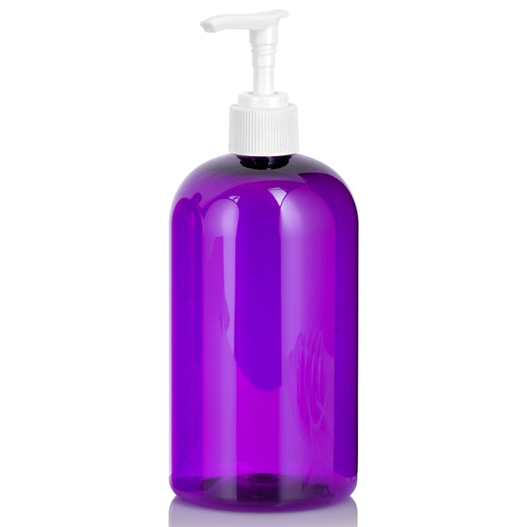Purple Plastic PET Boston Round Bottle with White Lotion Pump (12 Pack) - JUVITUS