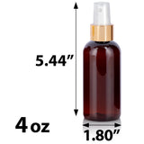 Amber Plastic PET Boston Round Bottle with Gold Fine Mist Sprayer (12 Pack)
