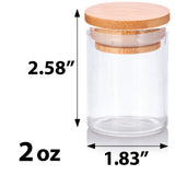 2 oz Clear Glass Borosilicate Jar with Bamboo Silicone Sealed Lid (6 Pack)