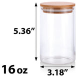 16 oz Clear Glass Borosilicate Jar with Bamboo Silicone Sealed Lid (4 Pack)