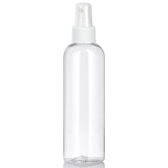 Clear Plastic PET Slim Cosmo Round Bottle with White Fine Mist Sprayer (12 Pack)