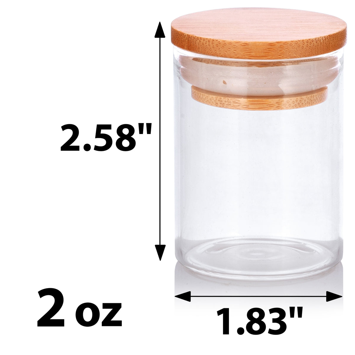 2.3 oz Clear Glass Tall Borosilicate Jar with Bamboo Lid (6 Pack)