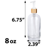 Clear Glass Boston Round Bottle with Gold Lotion Pump (12 Pack)