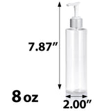 Clear Plastic PET Cylinder Bottle with Silver Lotion Pump (12 Pack)