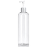 Clear Plastic PET Slim Cosmo Bottle with Silver Lotion Pump (12 Pack)