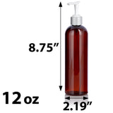 12 oz Amber Plastic PET Slim Cosmo Bottle with Silver Lotion Pump (12 Pack)