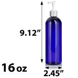 Cobalt Blue Plastic PET Slim Cosmo Bottle with Silver Lotion Pump (12 Pack)
