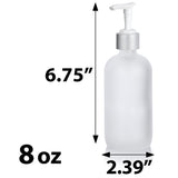 Frosted Clear Glass Boston Round Bottle with Silver Lotion Pump (12 Pack)