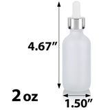 Frosted Clear Glass Boston Round Bottle with Silver Metal and Glass Dropper (12 Pack)