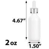 Opal White Glass Boston Round Bottle with Silver Metal and Glass Dropper (12 Pack)