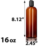 16 oz Amber Plastic PET Slim Cosmo Bottle with Black Disc Cap (12 Pack)