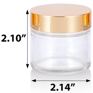 2 oz Clear Thick Glass Straight Sided Jar with Gold Metal Overshell Lid (12 Pack)