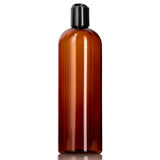 16 oz Amber Plastic PET Slim Cosmo Bottle with Black Disc Cap (12 Pack)