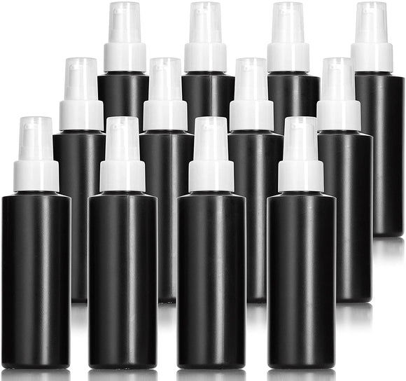 Black Squeeze Cylinder Plastic Bottle with White Treatment Pump (12 Pack)
