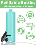 Turquoise Mint Plastic HDPE Cylinder Squeeze Bottle with Black Trigger Spray (4 Pack)