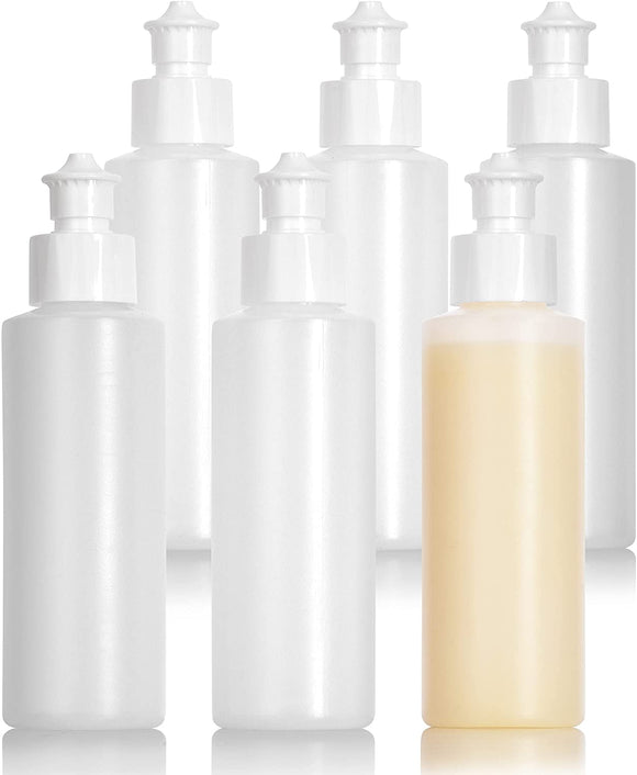 4 oz / 120 ml Clear Natural Refillable Plastic Squeeze Bottle with Push Pull Top (6 Pack)