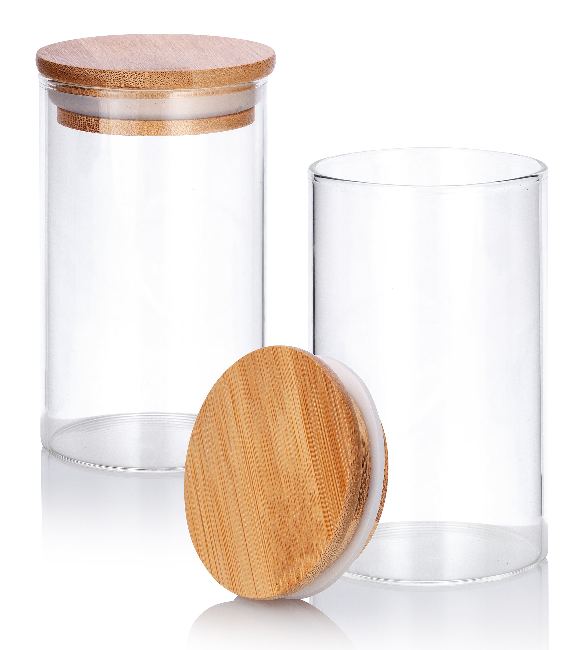 JUVITUS 24 fl oz Premium Borosilicate Clear Square Glass Jars Bamboo  Silicone Sealed Lid (6 Pack)