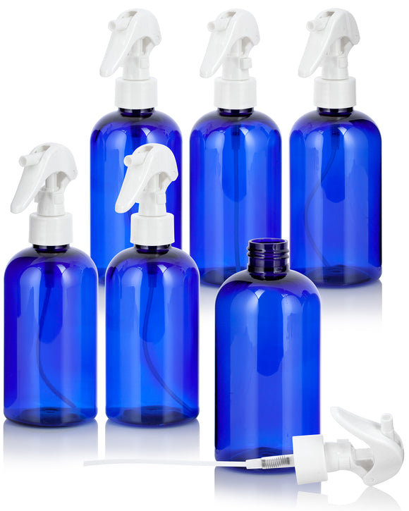 Cobalt Blue Boston Round PET Plastic Bottles