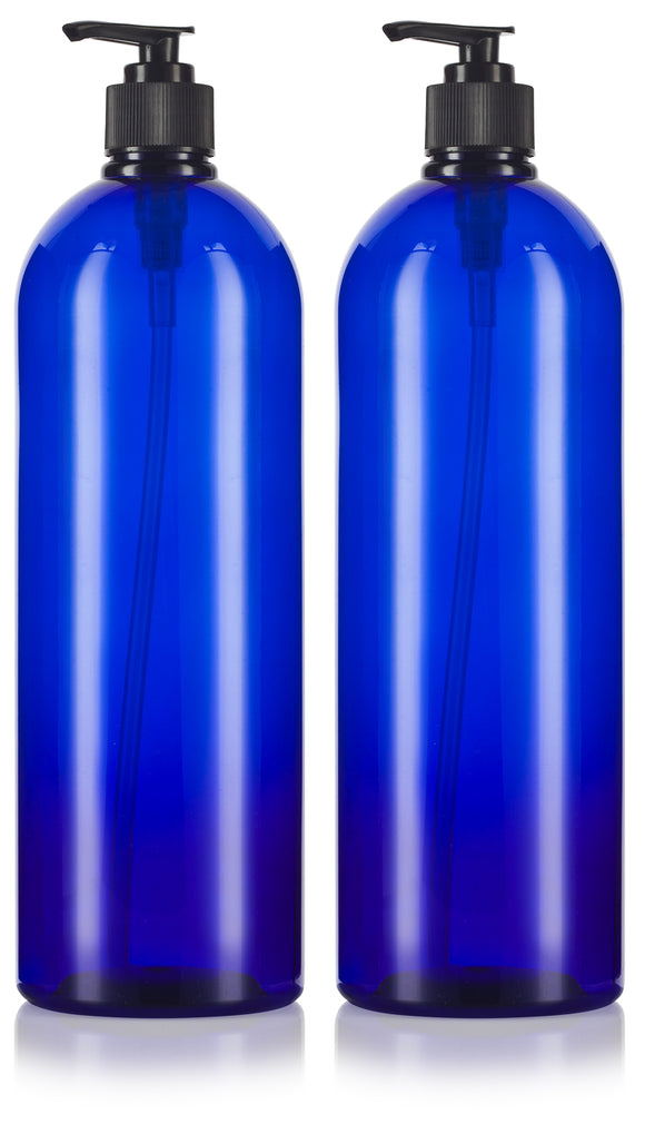 Cobalt Blue Slim Round PET Plastic Bottles