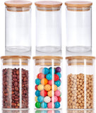 10 oz Clear Glass Tall Borosilicate Jar with Bamboo Lid (6 Pack)