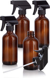 8 oz Amber Glass Boston Round Bottle with Black Trigger Sprayer (4 Pack) - JUVITUS