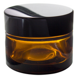 1.35 oz / 40 ml Amber Glass Heavy Thick Wall Balm Jars with Black Smooth Lids (24 Pack)