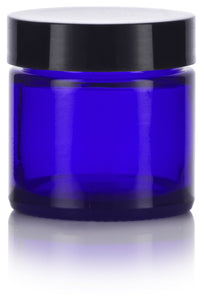 Glass Jar in Cobalt Blue with Black Foam Lined Lid - 1 oz / 30 ml - JUVITUS