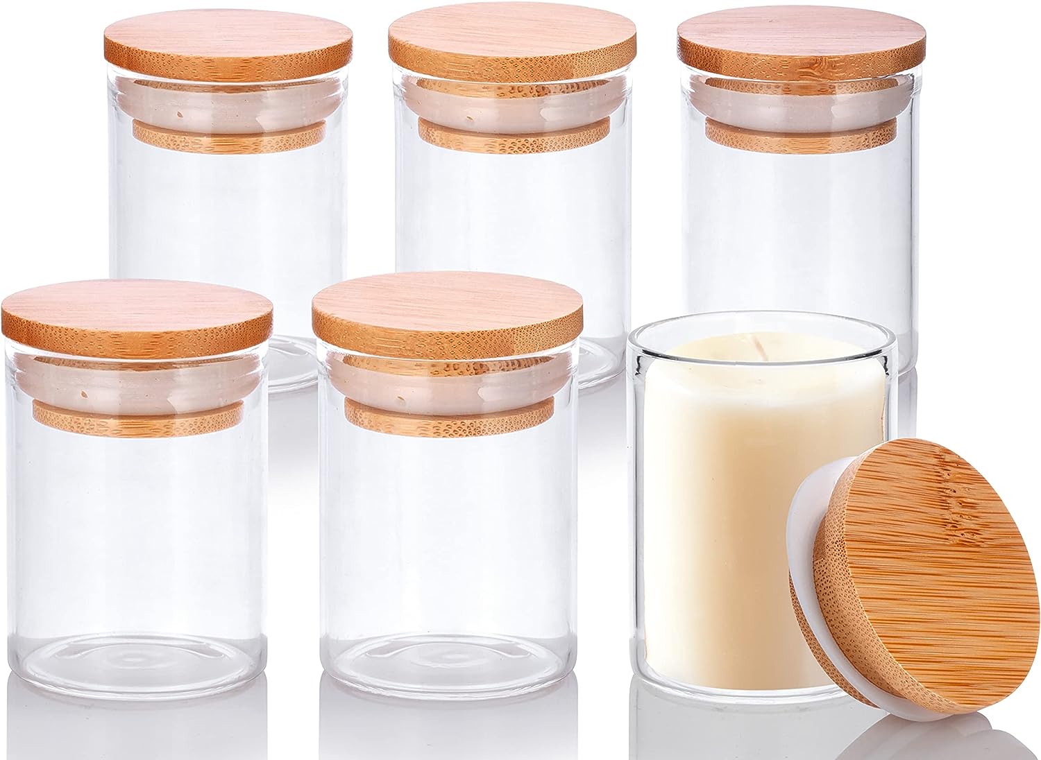 JUVITUS 2 oz Clear Glass Storage Jars with Bamboo Silicone Sealed Lids (6  Pack)