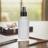 (12 PACK) 4 oz Frosted Clear Glass Bottles with Black Treatment Pump - JUVITUS