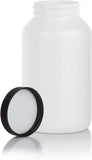 White HDPE Plastic Packer Bottle with Black Ribbed Lid - 17 oz / 500 ml