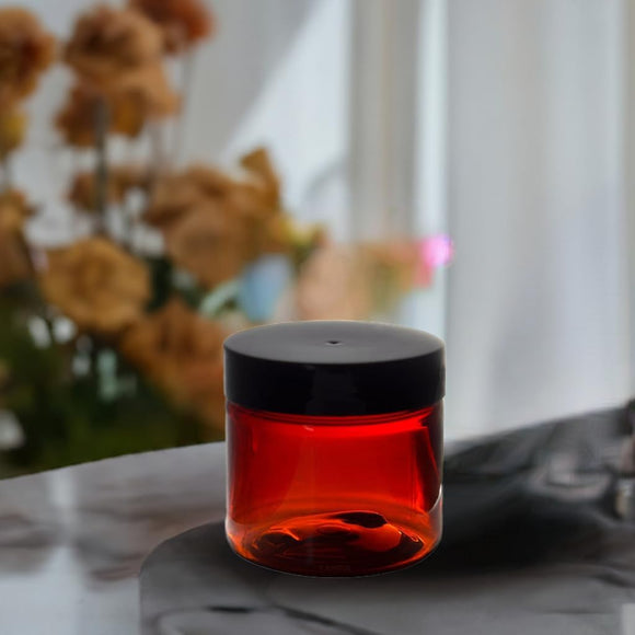 .50 oz Amber PET Plastic Straight Sided Jar in with Black Foam Lined Lid (12 Pack)