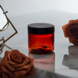 2 oz Amber PET Plastic Straight Sided Jar in with Black Foam Lined Lid (12 Pack)