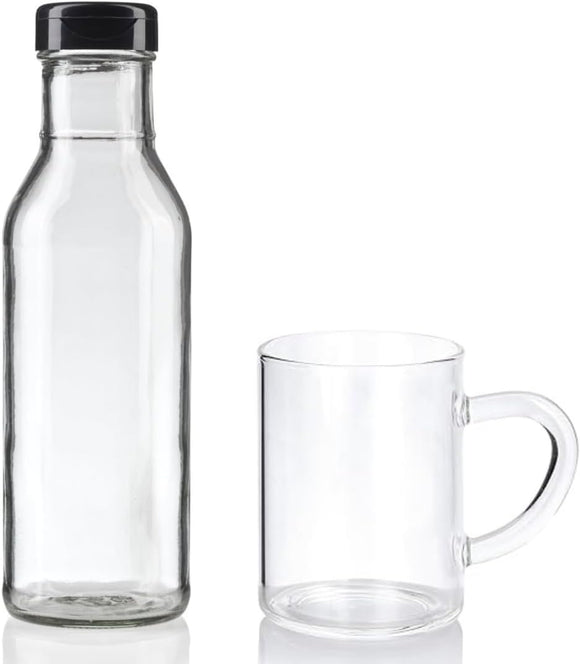 12 oz Clear Glass Creamer Bottle with Flip Top Lid and 12 oz Coffee Mug