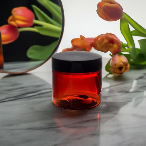 1 oz Amber PET Plastic Jar in with Black Foam Lined Lid (12 Pack)