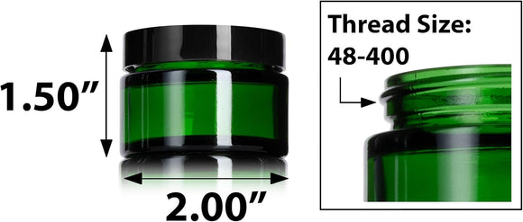 (12 Pack) 1 oz Green Glass Thick Wall Balm Jars with Black Smooth Foam Lined Lids