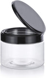 12 oz Clear Plastic Low Profile Jar with Black Flip Top Cap (12 Pack) - JUVITUS