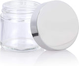 2 oz Clear Thick Glass Jar with with Silver Metal Overshell Lid (12 Pack)