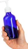 (12 Pack) 8 oz Cobalt Blue Glass Boston Round Bottle with White Lotion Pump