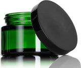 (12 Pack) 1 oz Green Glass Thick Wall Balm Jars with Black Smooth Foam Lined Lids