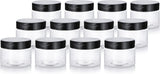 12 oz Clear Plastic Low Profile Jar with Black Flip Top Cap (12 Pack) - JUVITUS